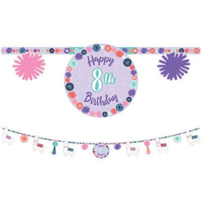 Llama fun party decorations- jumbo happy birthday banner with customisable age in the centre
