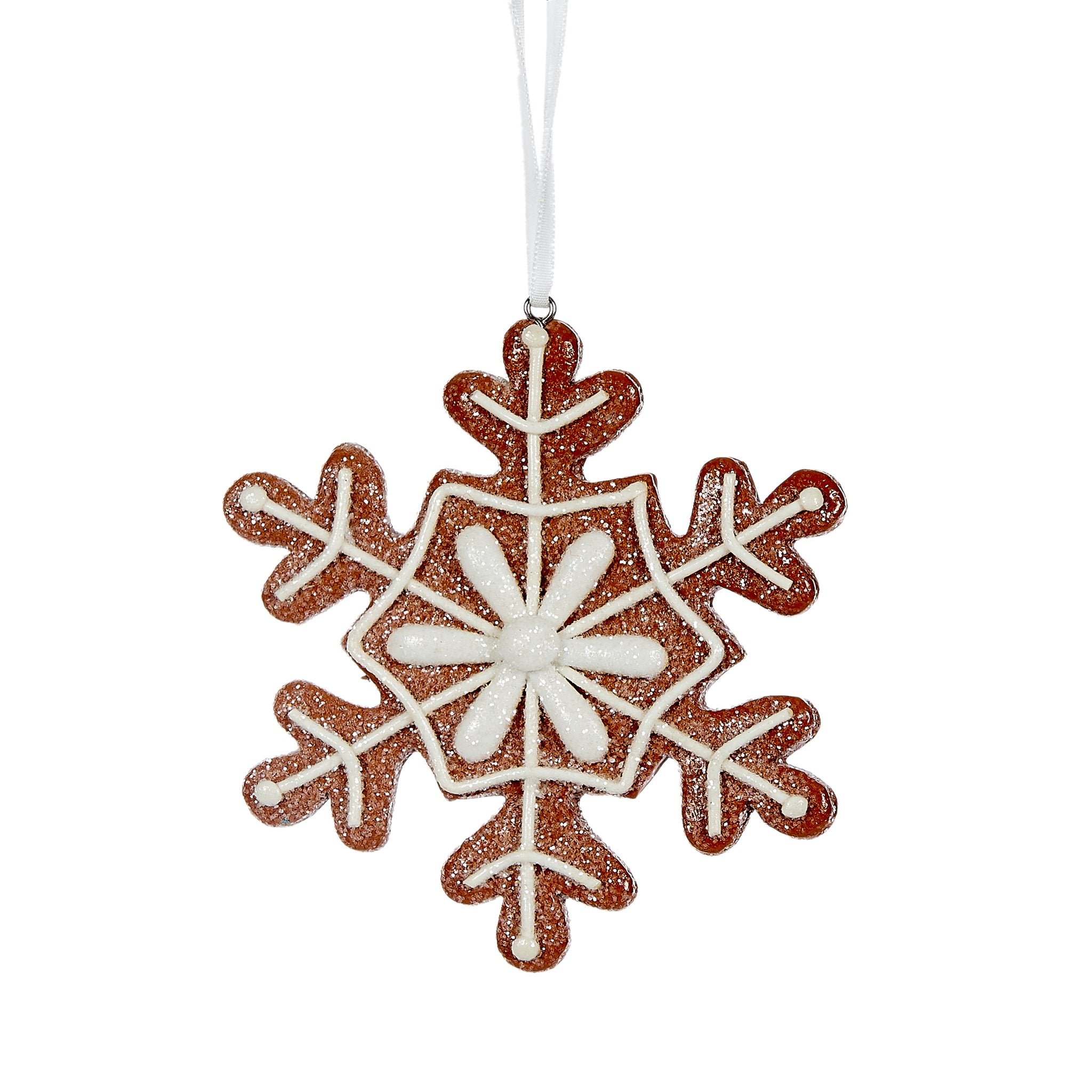 Flower gingerbread hanging snowflake - single Christmas tree ornament
