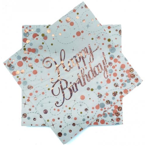Sparkling Fizz Rose gold party supplies - happy birthday napkins 