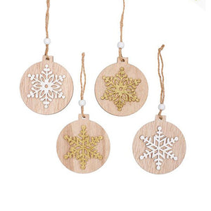 Wooden Round Hanging Decoration Set - Gold and White
