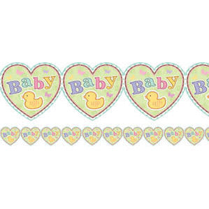 Tiny bundle heart shaped paper garland decorated in pastel colours with little yellow duck pictures