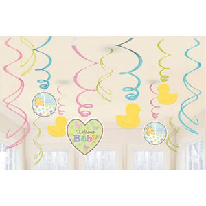 12 pack of tiny bundle party swirl decorations for baby shower or new baby celebrations