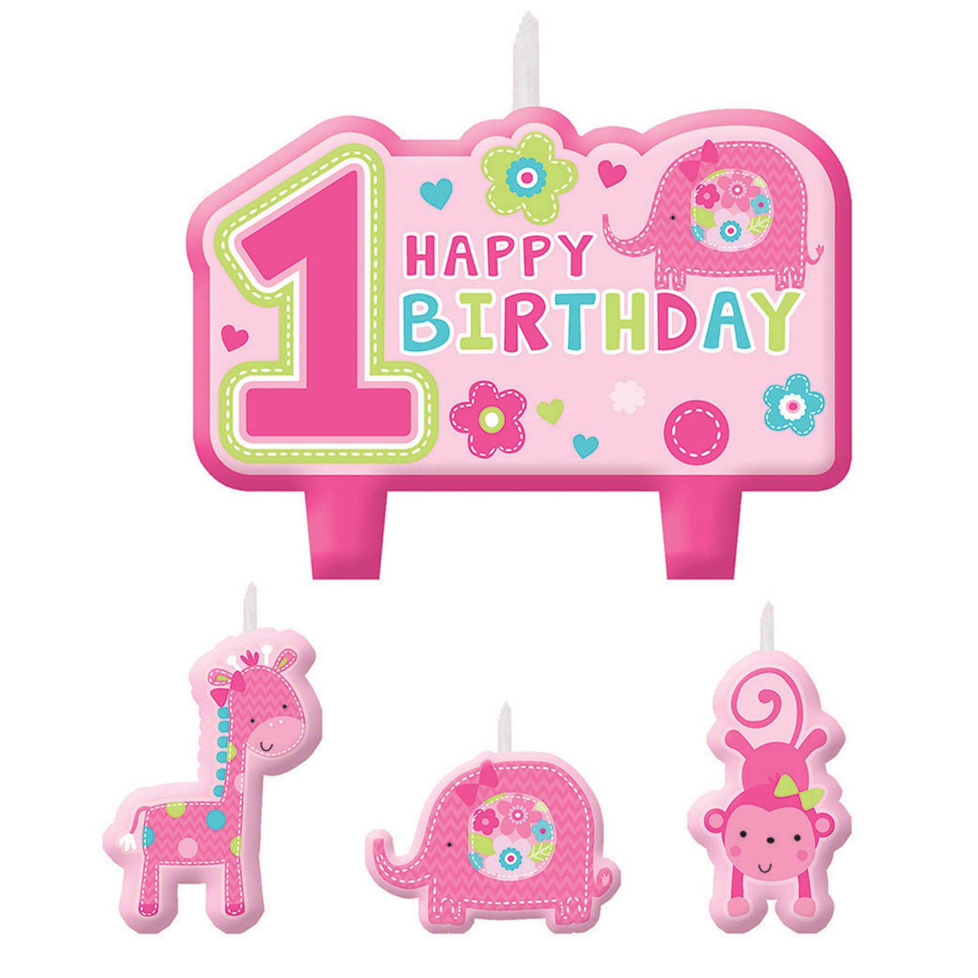Wild One Girl 1st birthday party decorations- candle set 