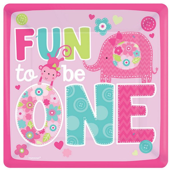 Wild One Girl 1st birthday party decorations- large plates