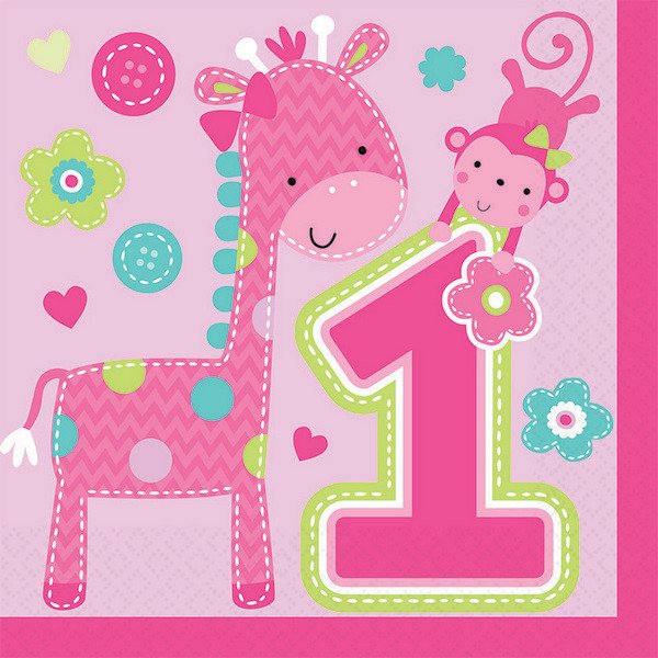 Wild One Girl 1st birthday party decorations- lunch size napkins